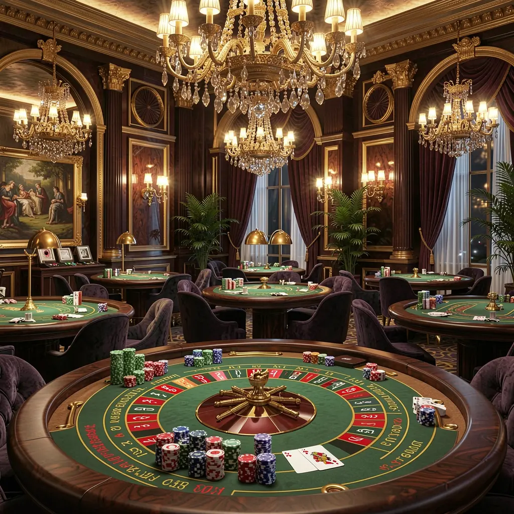High-end casino lobby featuring golden lights, roulette tables, chips, and cards with elegant premium design and dark cinematic background, showcasing the luxurious С88O brand