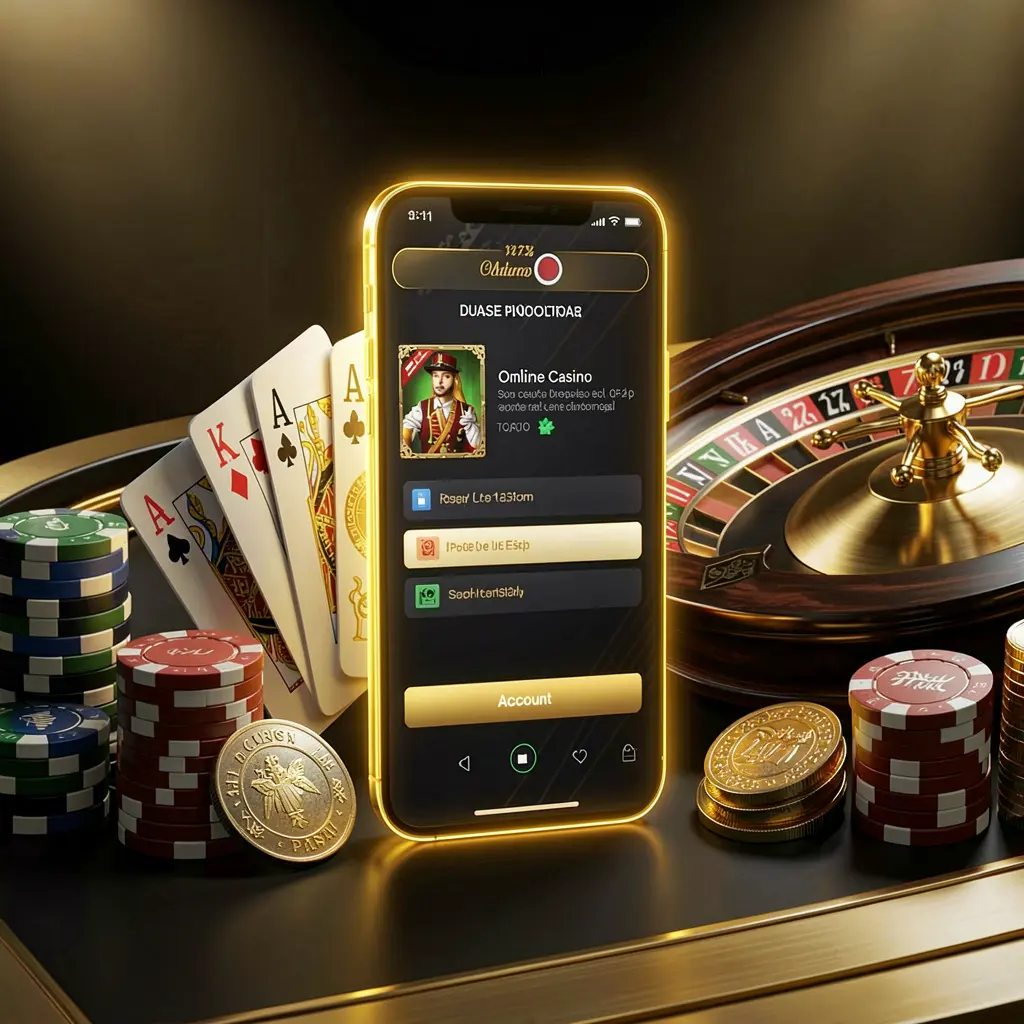 С88O online casino account portal visual featuring a glowing smartphone, premium cards, chips, roulette wheel, and coins against a black and gold background with cinematic lighting in a realistic 3D render